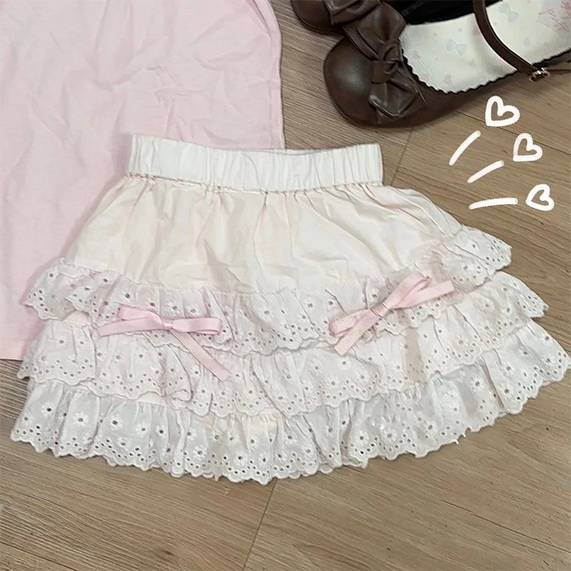 

Y2k Sweet Cute Lace Cake Skirt Kawaii Lolita Mini Layered Ruffles Skirts Harajuku Casual Women Summer 2024 Skirts ropa de mujer