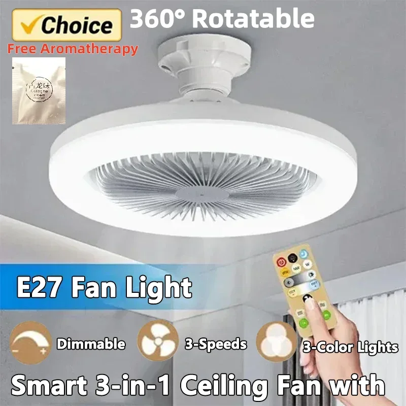 Smart 3 In 1 Ceiling Fan With Remote Control Lighting E27 Conversion Base 85-265v Lighting Base Suitable for Bedroom and Living