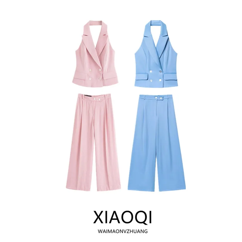 

Faionable Svel двубортный жилет с воротником, новинка лета 2025, женская одежда на пуговицах, длинные брюки, комплект из двух предметов, размер для взрослых