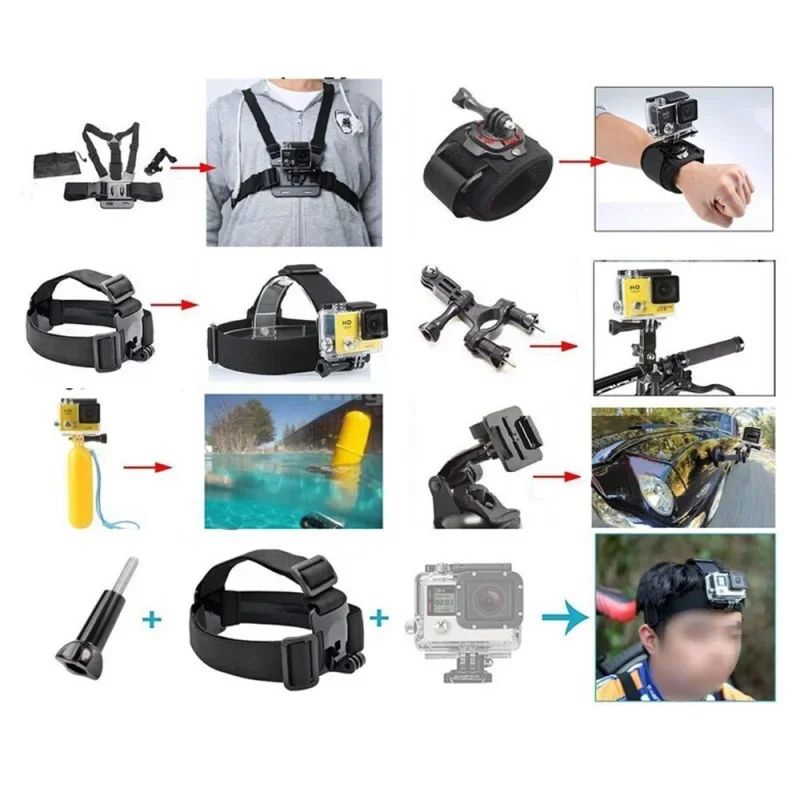 Ckhb-54D Fro Hero5 مجموعة ملحقات كاميرا الحركة البانورامية 360 درجة 34 في 1 حزمة مجمعة