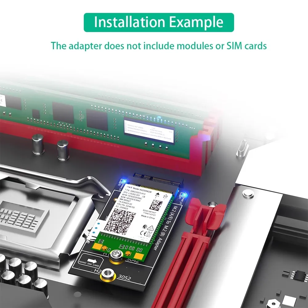 NGFF M.2 Chiave A + E Interfaccia A M2 Key-B Adattatore wireless con 1 slot per scheda NANO SIM per modem 3G 4G GSM LTE WWAN Modulo 5G