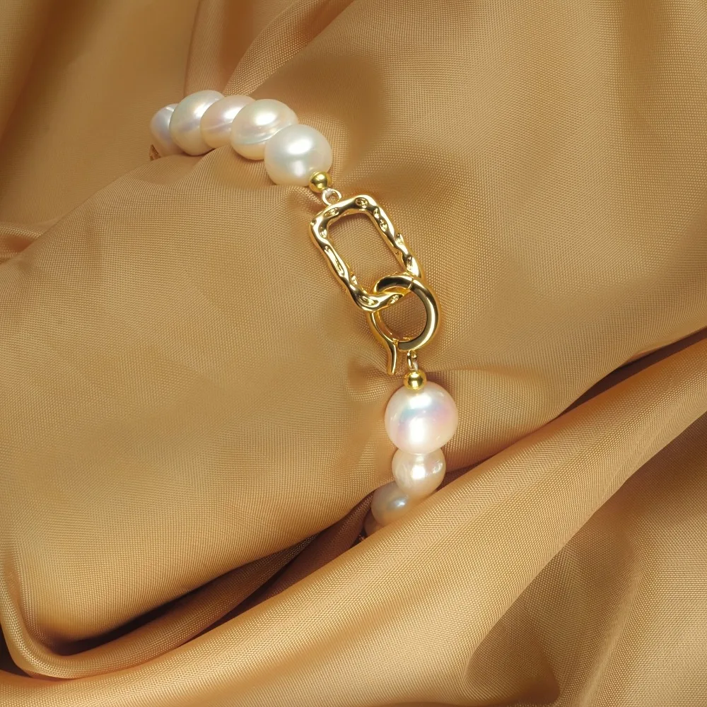 14k Gold Plated 8-9mm Baroque Natural Freshwater Pearl Bracelets Women\'s Hand Bracelet Christmas New Year Jewelry Gift Wholesale