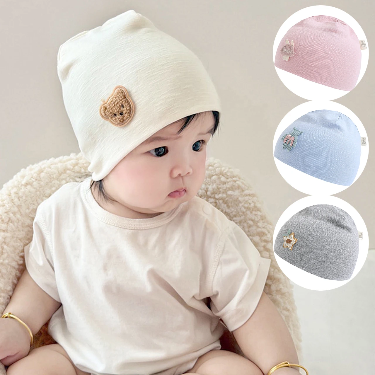 Infant Beanie Hat With Ears - Zachte katoenen babyhoedje voor pasgeborenen 6-18