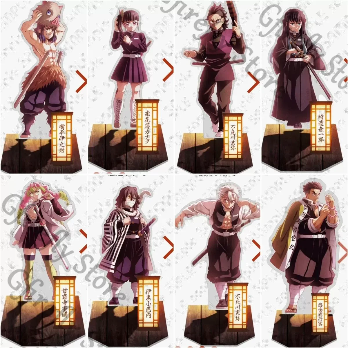 

Demon Slayer Agatsuma Zenitsu Hashibira Inosuke Tsuyuri Kanao Shinazugawa Sanemi Kanroji Mitsuri Acrylic Standing Sign Cosplay