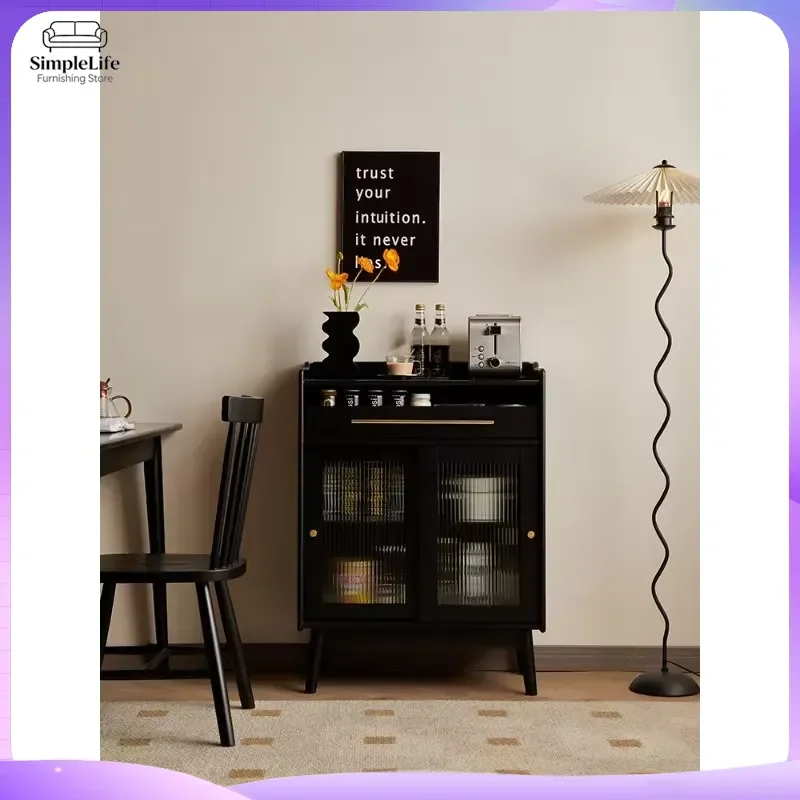 Solid Wood Dining Sideboard Cabinet for Kitchen Living Room Tea Wine Storage Sliding Door Narrow Buffet Table 70cm Home