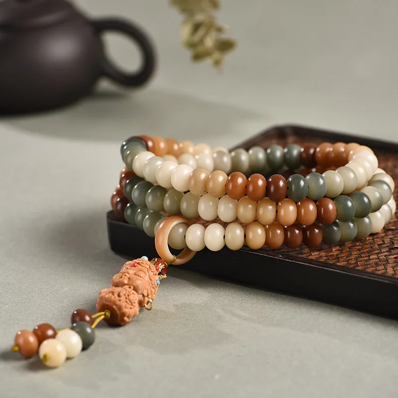 

White Jade Bodhi Root With Gradual Tara Neck Hanging Buddha Multi Treasure Prayer Beads Bracelet For Women And Men DIY Wooden j