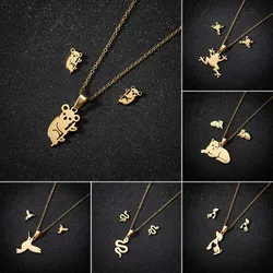 Shuangshuo Fashion Cute Koala Bear Stainless Steel Jewelry Sets Lovely Animal Pendant Necklace Earrings for Women Gift