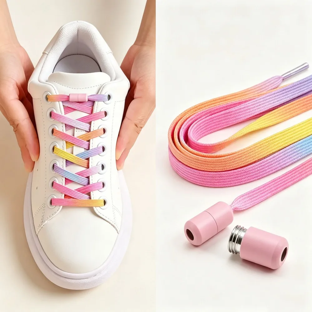 Unisex Fashion Widened Elastic Lazy No Tie Shoelaces Colorful Pearl Light with Buckle Replacement Laces for Sneakers Kids Adults
