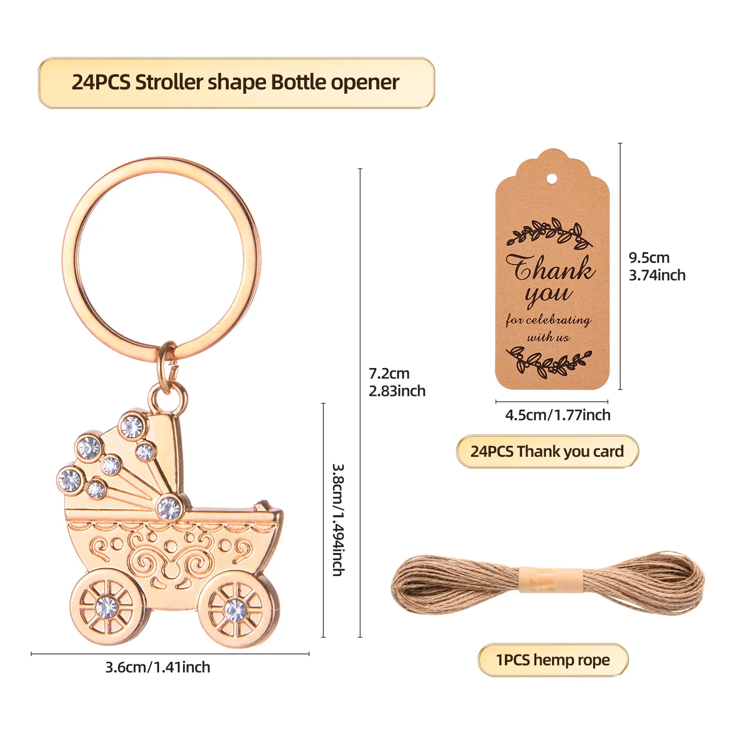 5pcs Gold Carriage Bottle Opener Key Chain Baby Shower Gender Reveal Party Kids Birthday Supplies Return Gift Home Decorations