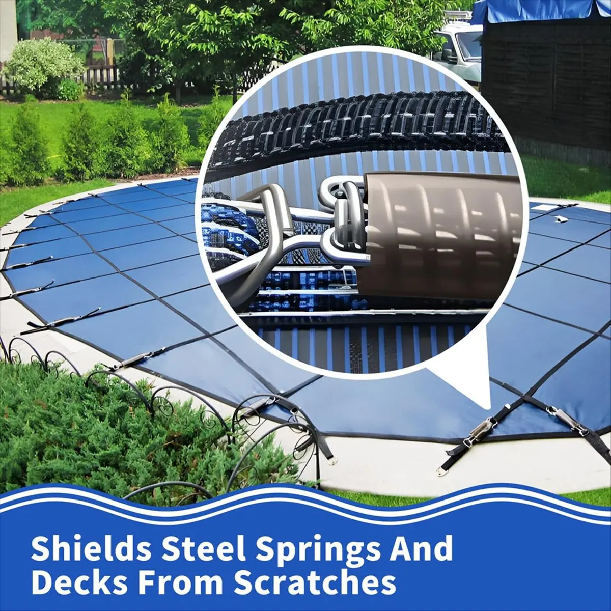 KSOL 6Pack Pool Winter Cover Spring with Pool Protective Spring Cover with Stopper D Ring & Vinyl Spring Sleeves
