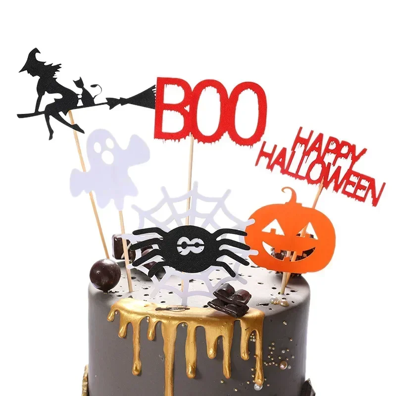 Halloween Cake Toppers DIY Cupcake Topper Castle Ghost Witch Vampire Pumpkin Cake Flags Kids Birthday Wedding Party Baking Decor view 4
