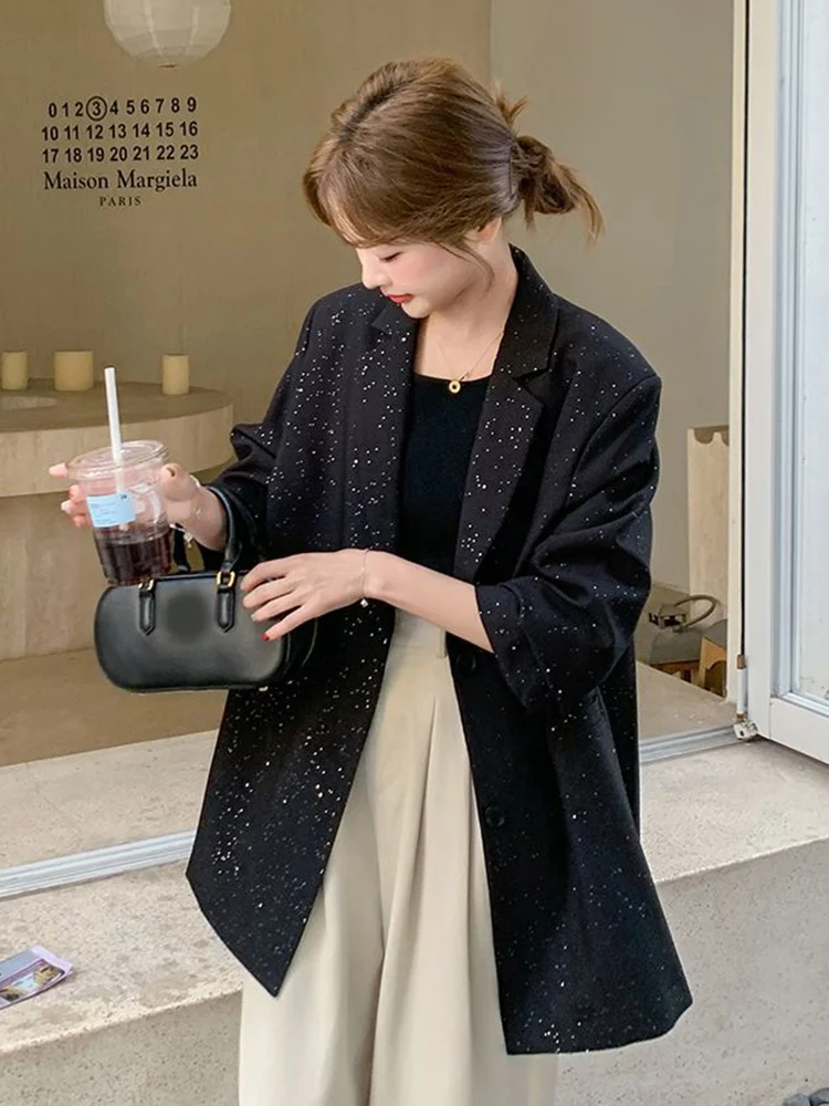Korean Elegant Black Blazer Women Fashion Long Sleeve Design Suit Coat Casual Chic Female Fall Winter Sweet Jacket Women