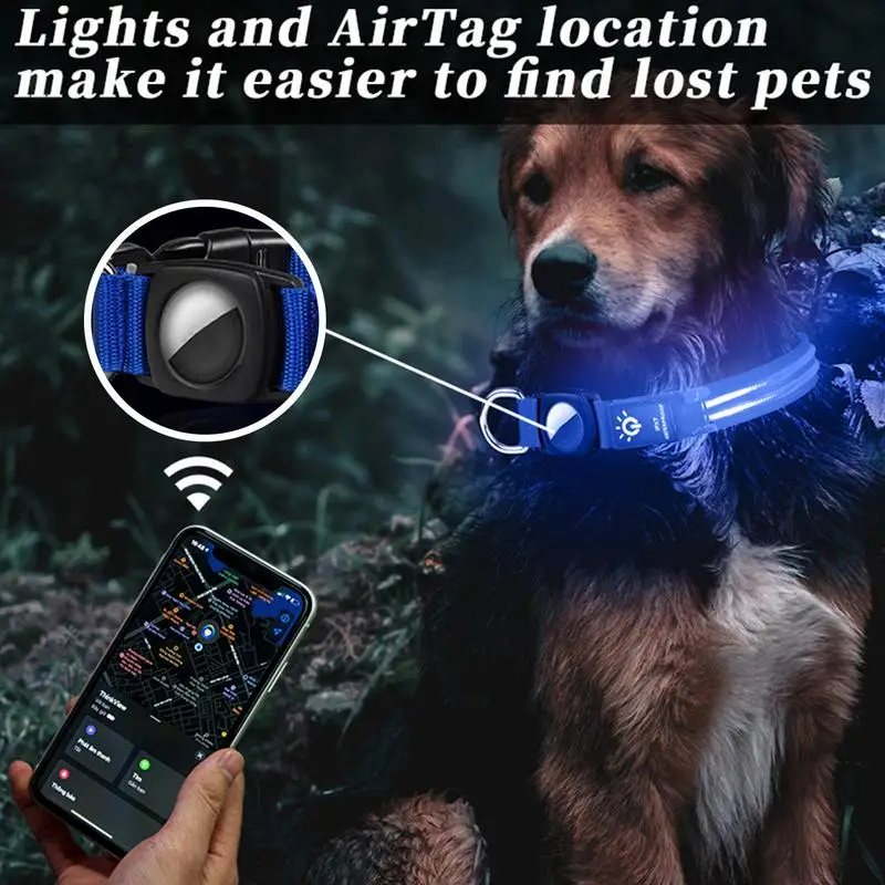 Led Glowing Dog Collar USB Rechargeable Dog Collar For Air-Tag Flashing Necklace Collar For Outdoor Walking Night Safety Supply