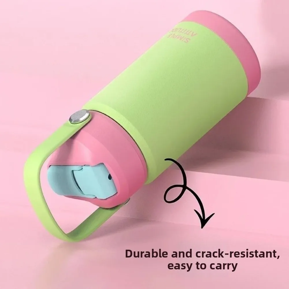 

12oz/360ml Kids Thermos Cup Stainless Steel with Handle Vacuum Insulated Bottle Wide Mouth Large Capacity Ceramic Straw Tumbler