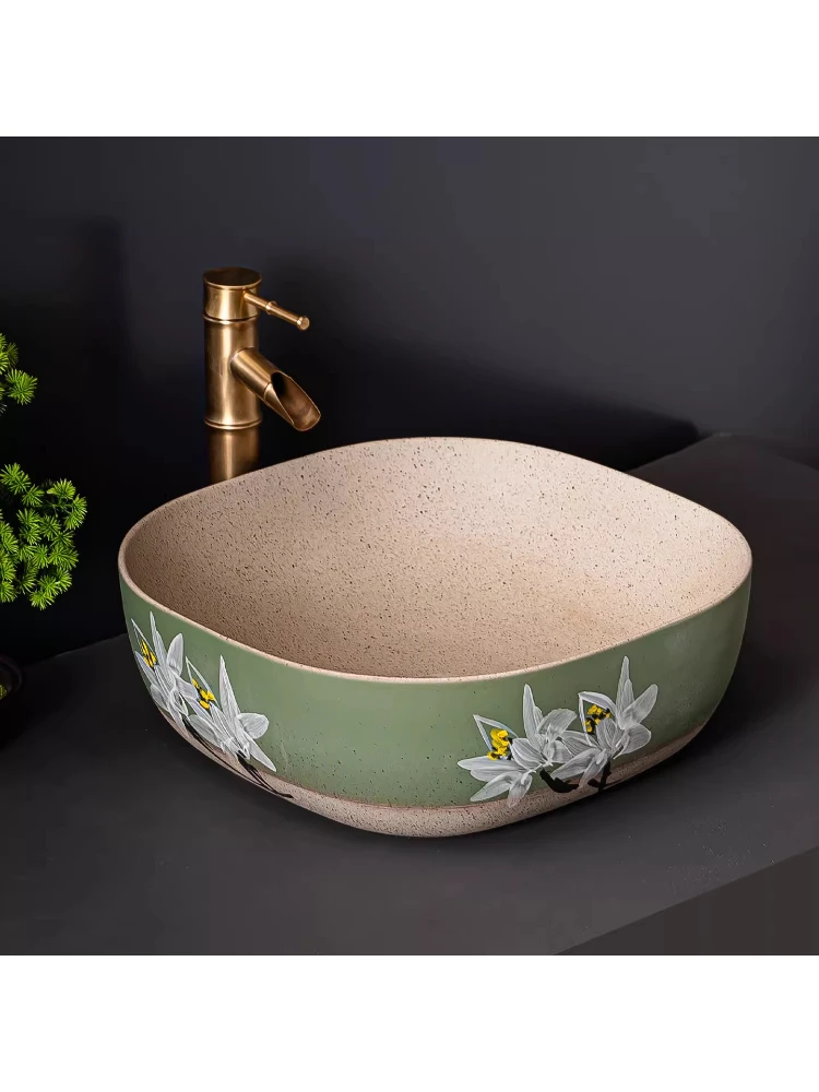 

Chinese retro ceramic table pot flower painted wash basin bathroom art basin