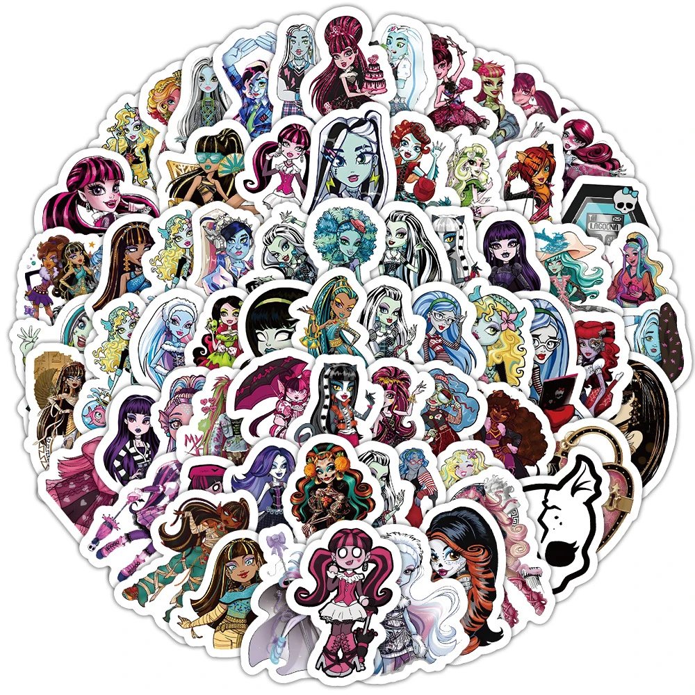 10/30/50/100pcs Anime Monster High School Stickers DIY Skateboard Fridge Diary Cute Cartoon Graffiti Decals Kawaii Girl Toy Gift