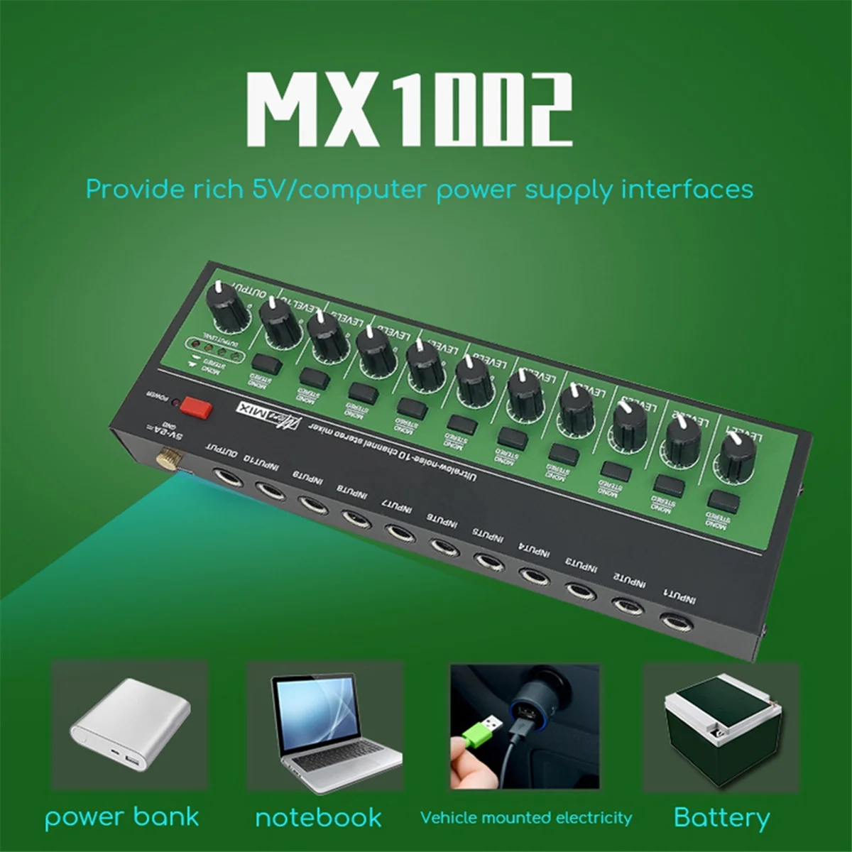 MX1002 10 Channels Stereo Headphone Amplifier Mini Portable Ultra Low Noise Audio Amplifier Earphone Splitter US