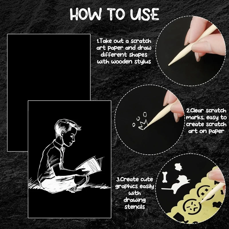 DIY 생일 파티용 다기능 스크래치 아트 키트, 스타일러스 및 스텐실 포함, 8.5x11 인치, 127 개