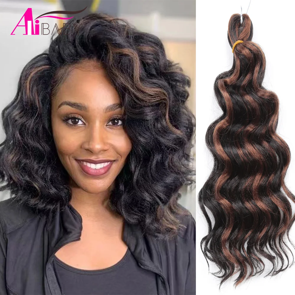 Alibaby-cabello ondulado de ganchillo para mujer, pelo sintético suelto con ondas profundas, trenzas resistentes al calor