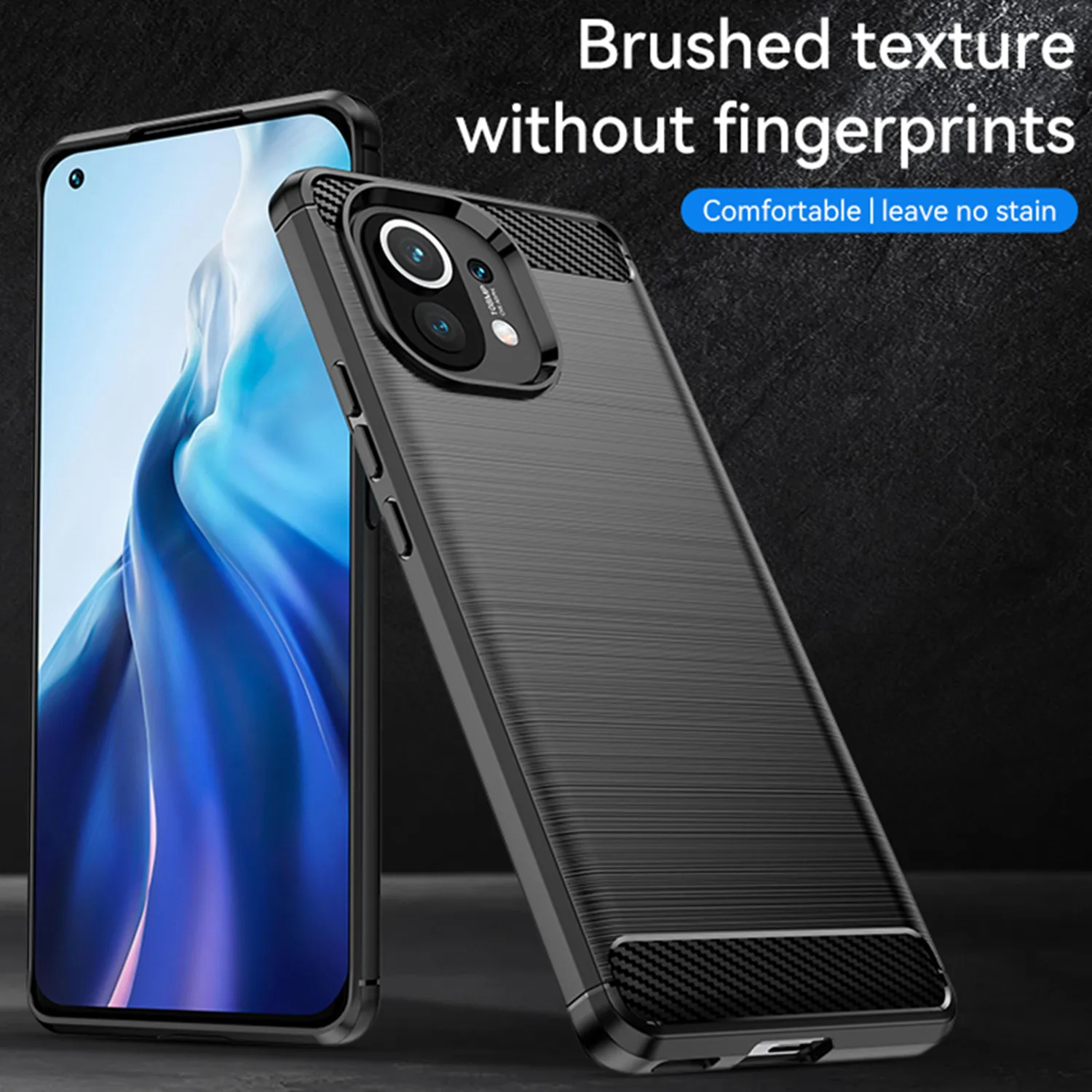 Shockproof Silicone Case For Xiaomi Mi 11 mi11 Luxury Carbon Fiber Back Cover for xiaomi 11 Soft Matte Protective Cases