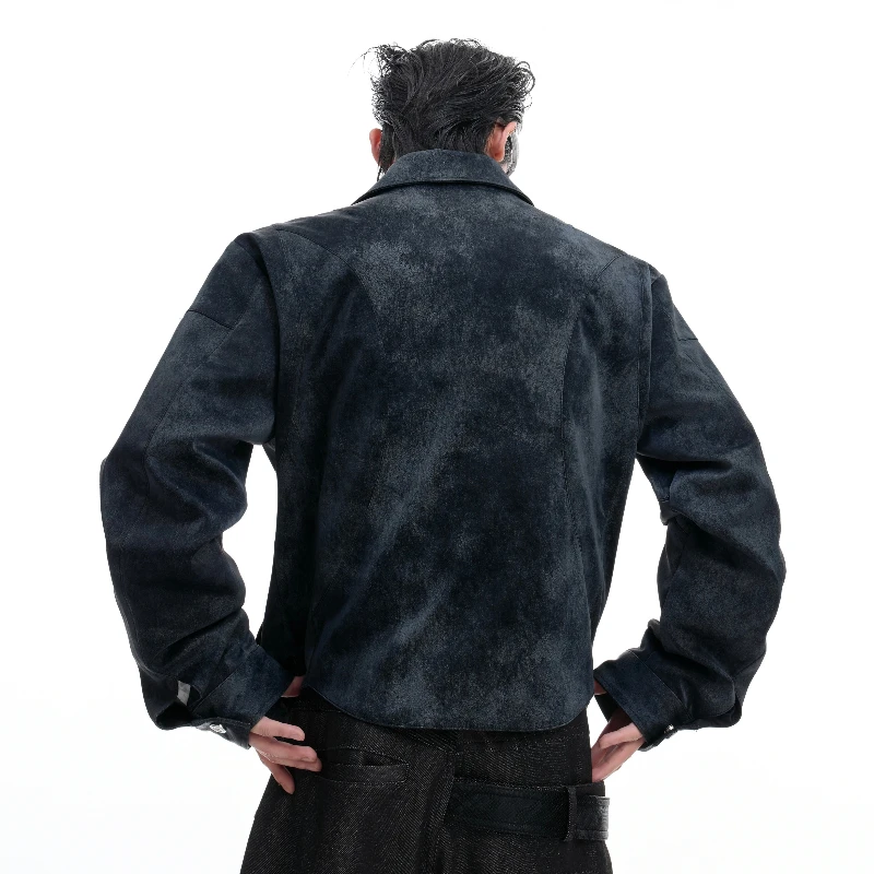 2025 Men's Autumn New Niche Pearl Decoration Long-sleeve Loose Faux Leather Jackets Male Short Style Coats Fashion Handsome Tops