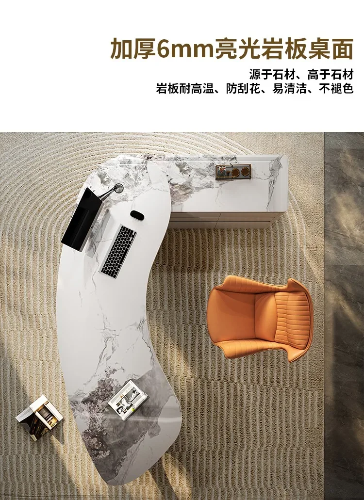 Italian-Style Light Luxury Desk Simple Boss Computer Table and Chair Combination Stone Plate President Home Desk Desk Desk