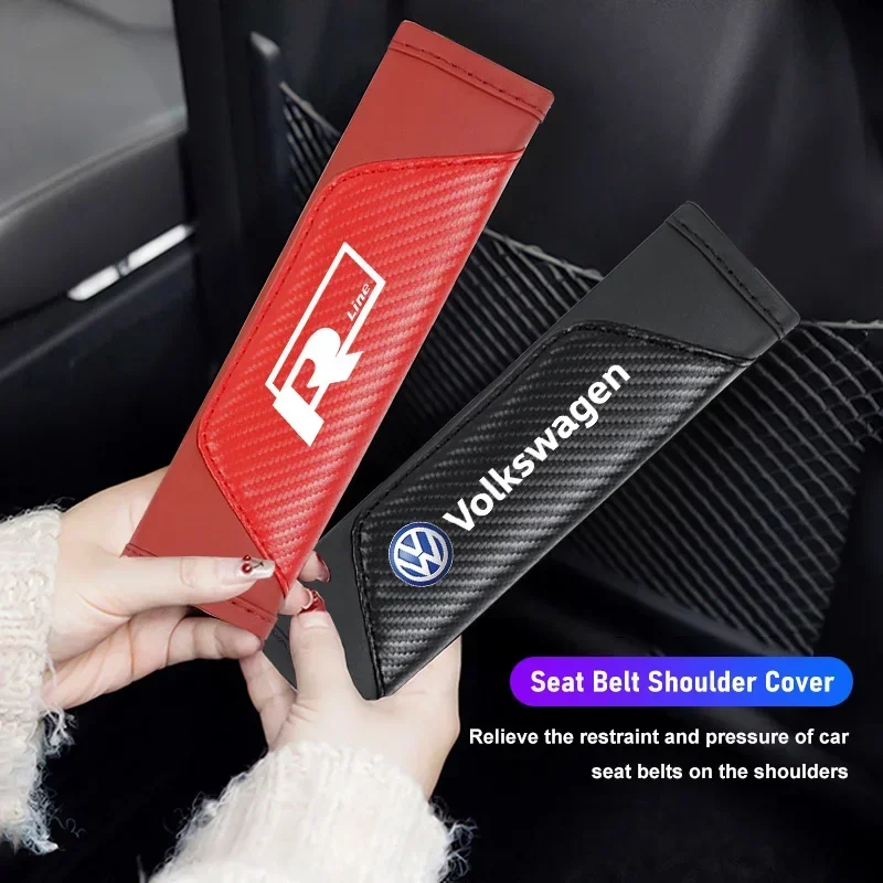 

·2Pcs Car Seat Safety Belt Shoulder Pad Leather Cover Accessories For VW GTI Polo Golf Passat Tiguan Arteon Touareg CC Taigo