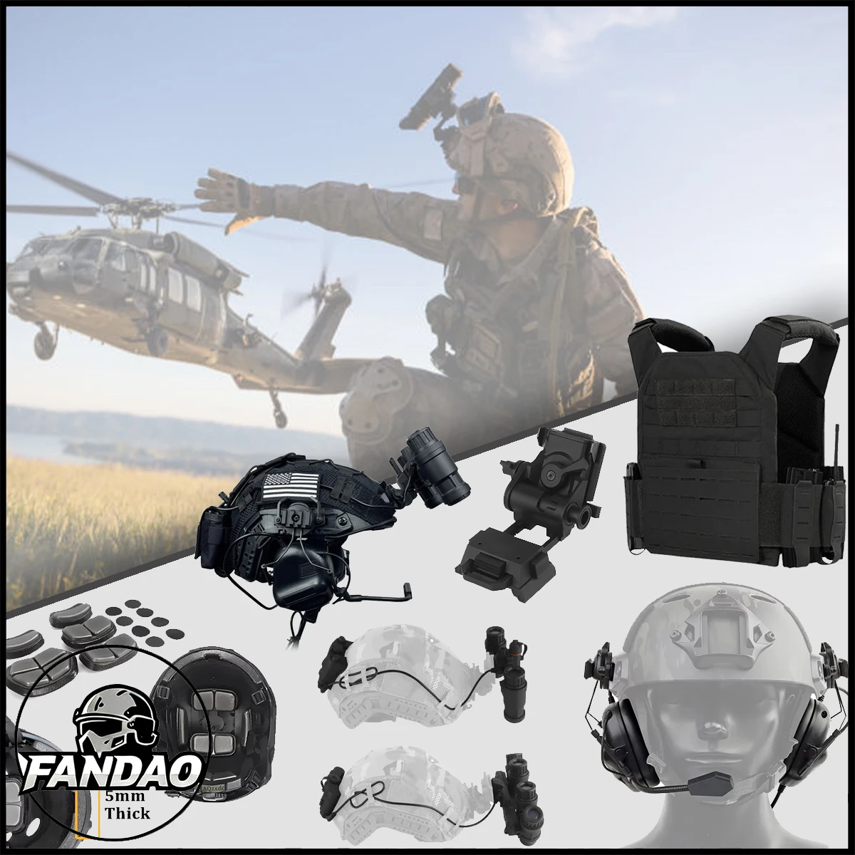Hunting Airsoft Vest set with Fast Helmet Tactical Headset Night Vision Model Outdoor CS Paintball Shooting Military Equipment