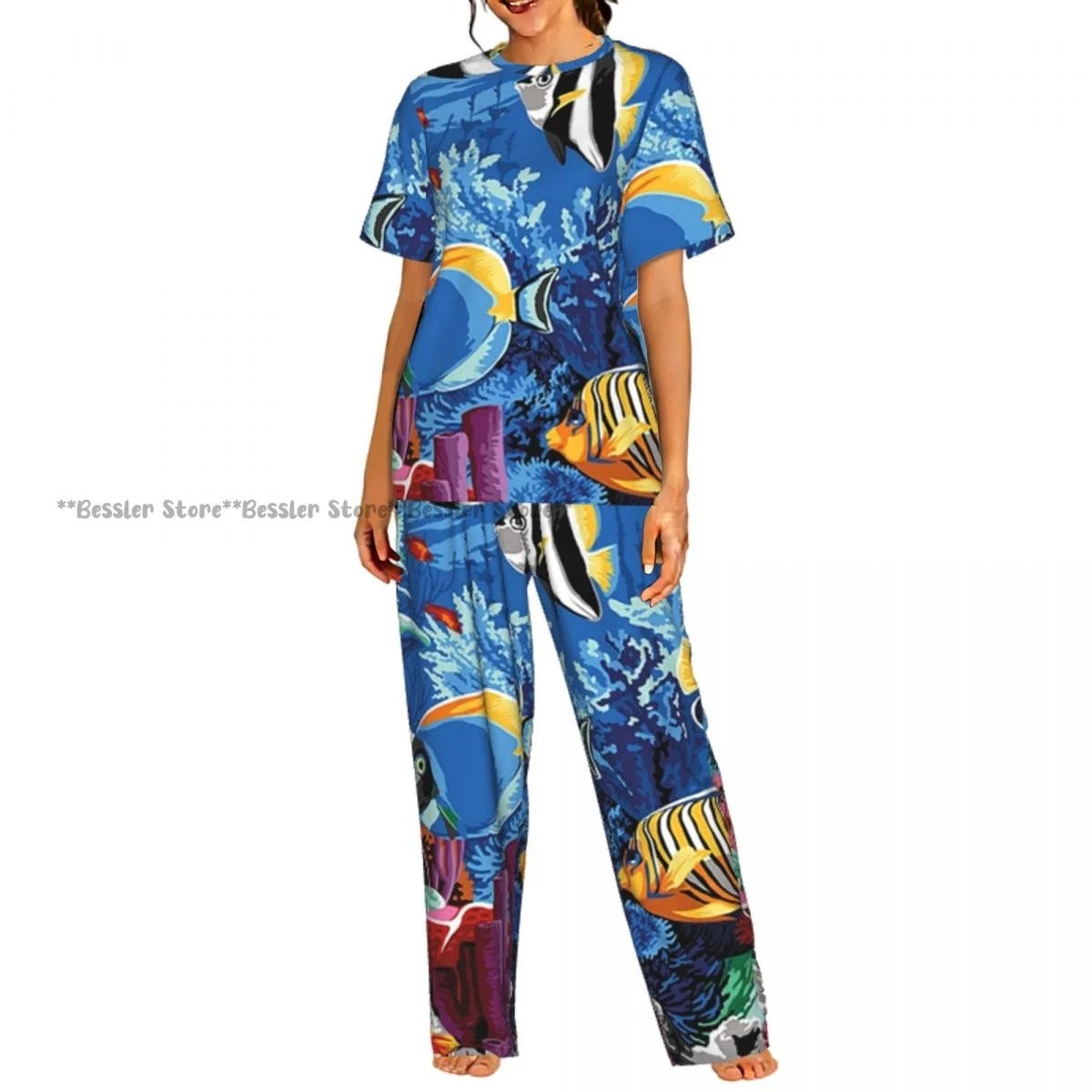 

Women's Pajamas Set Ocean Fish Short Sleeve Sleepwear 2 Piece Homewear Loungewear