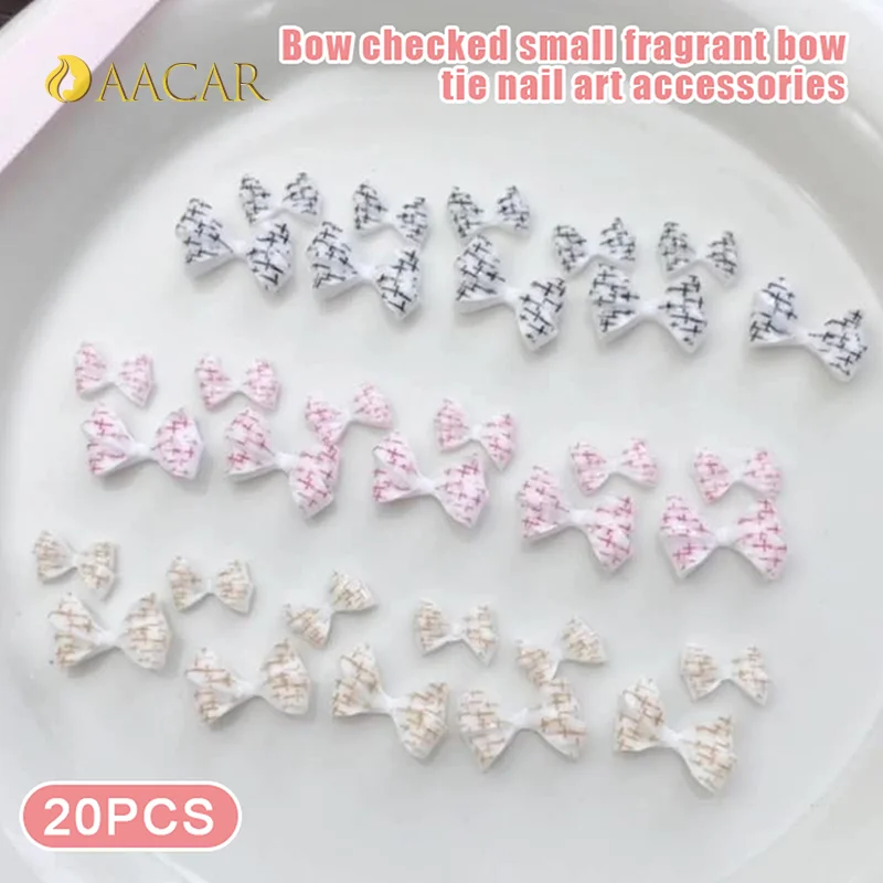 20Pcs Checkered Plaid Resin Bows Nail Charms Ties Nail Art DIY Decorations for Creative Nail Design