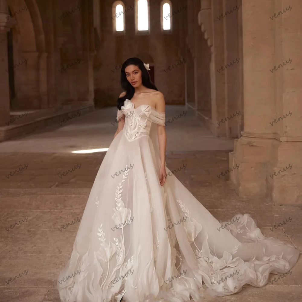 

Современные свадебные платья, гламурные свадебные наряды с 3D аппликациями, платья с открытыми плечами, без спинки, на заказ, элегантные Vestidos De Novia