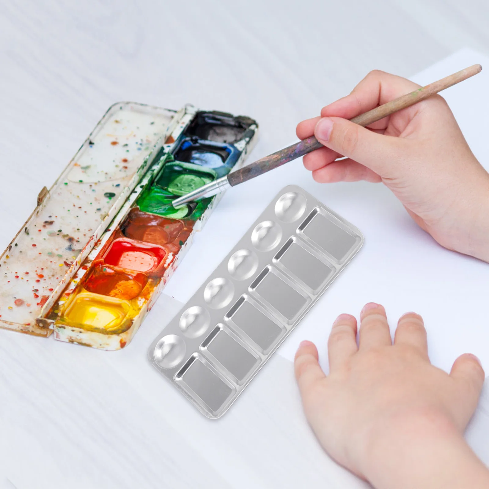 

4Pcs Aluminum Painting Palette Sturdy Pigment Tray for Oil Watercolor Gouache Color Mixing Paint Tray Artist Pallet Durable