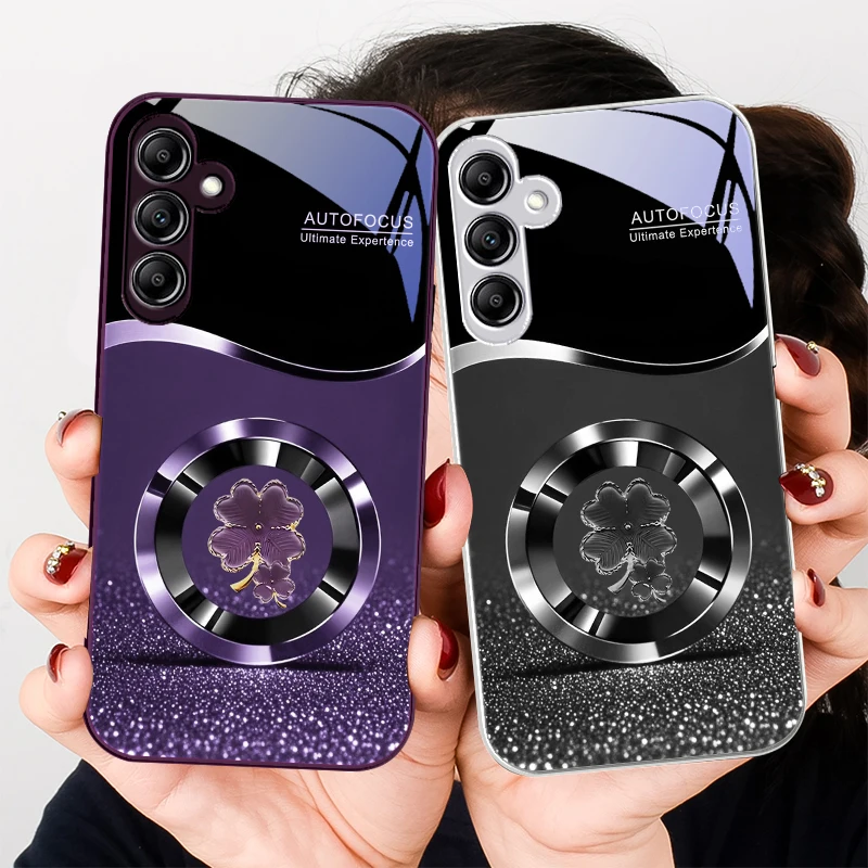 Фиолетовый четырехлистный цветок для Samsung A20 30 22 23 24 25 26 31 32 33 34 35 42 50 51 52 53 54 55 56 70 71 72 73 стеклянный чехол для телефона