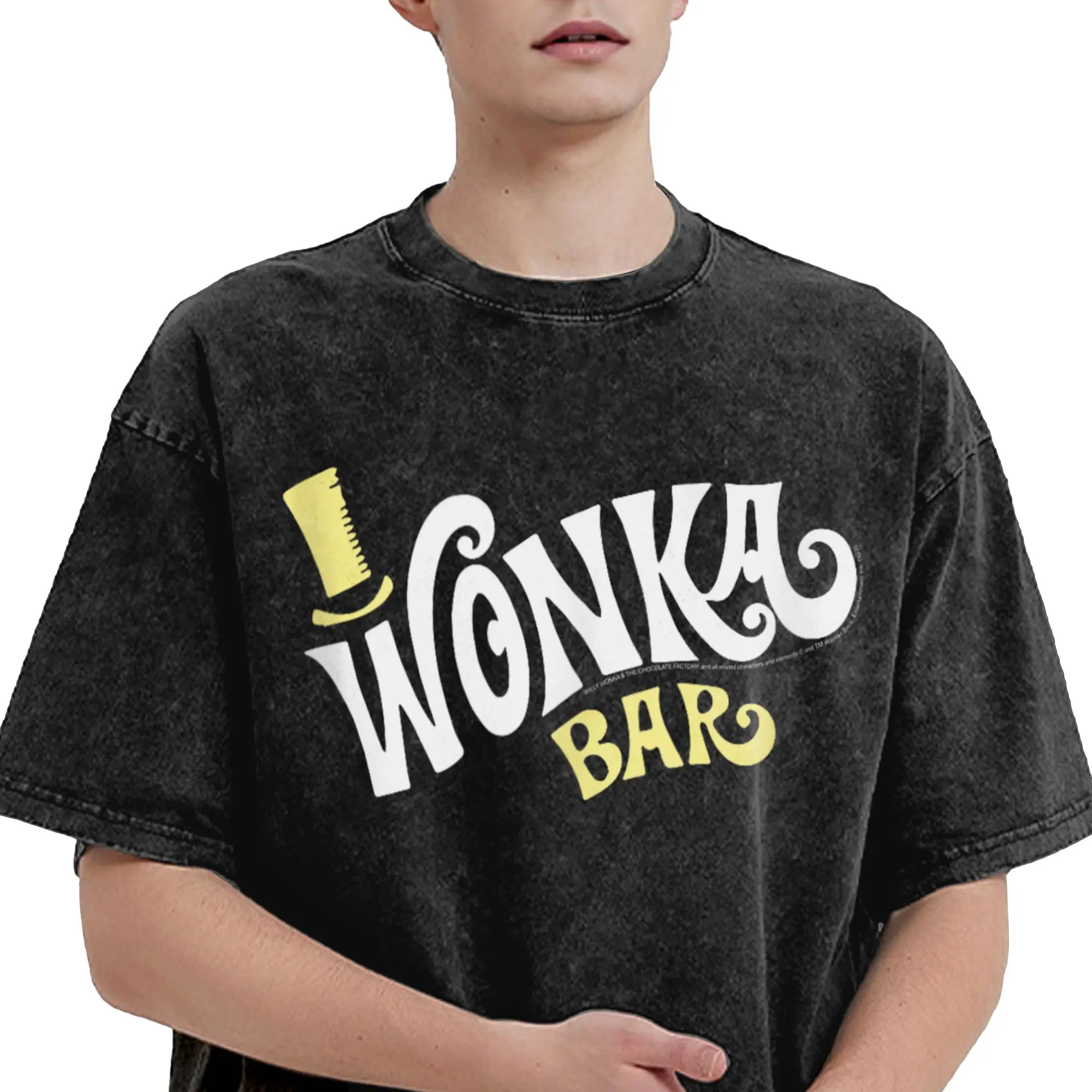 خمر ويلي ونكا ومصنع الشوكولاته ونكا بار الفيلم تي شيرت الرجال س الرقبة القطن غسلها تي شيرت قصير الأكمام تي شيرت