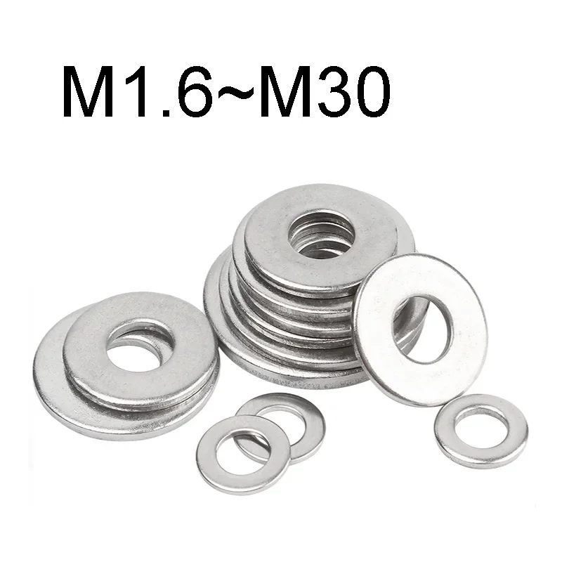 1~100PCS 304 Stainless Steel Flat Washer M1.6 M2 M2.5 M3 M4 M5 M6 M8 M10 M12 M14 M16 M18 M20 M22 M24 M27 M30 Seal Washers