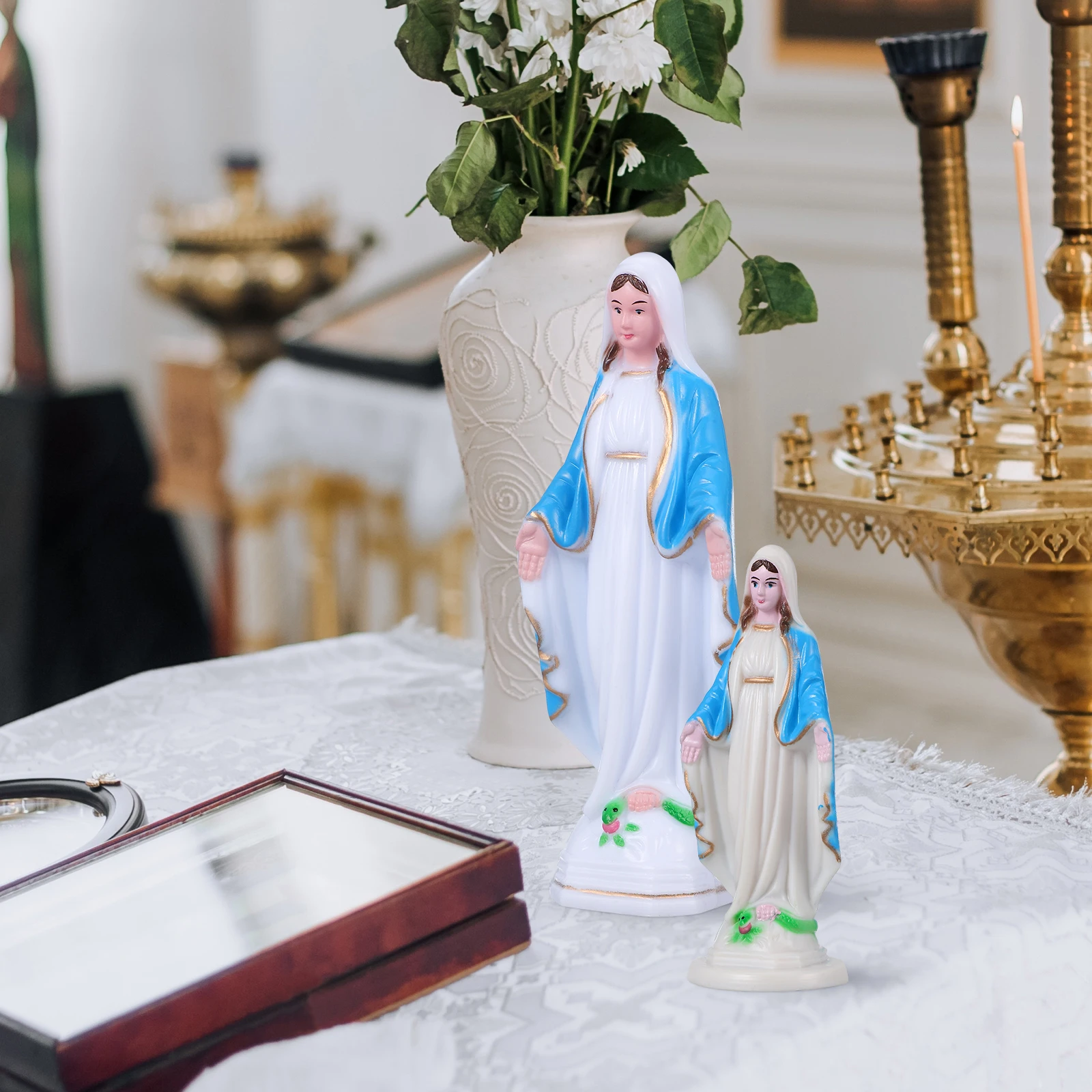 

3pcs Virgin Mary Statue 6 5cm 10cm 15cm Blue Resin Miniature Figurine Religious Decor Home Ornaments Catholicism Craft