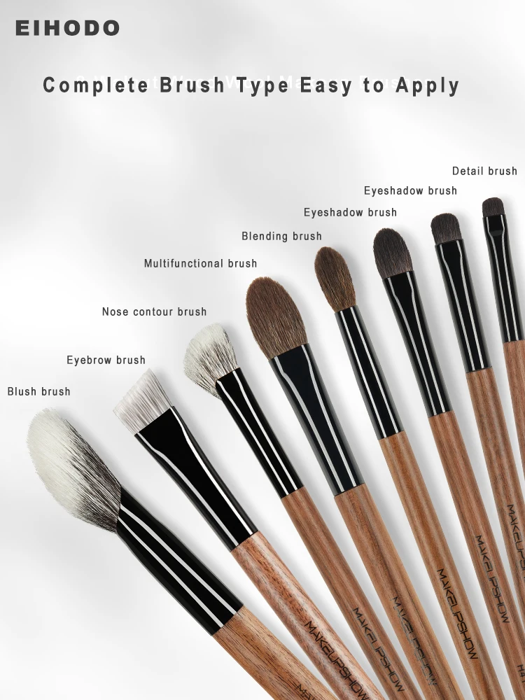 Walnut Wood Makeup Brush Set, Animal Hair Makeup Brushes, Eyeshadow Blush Nose Contour Eyebrow Brush for Cosmetic Application