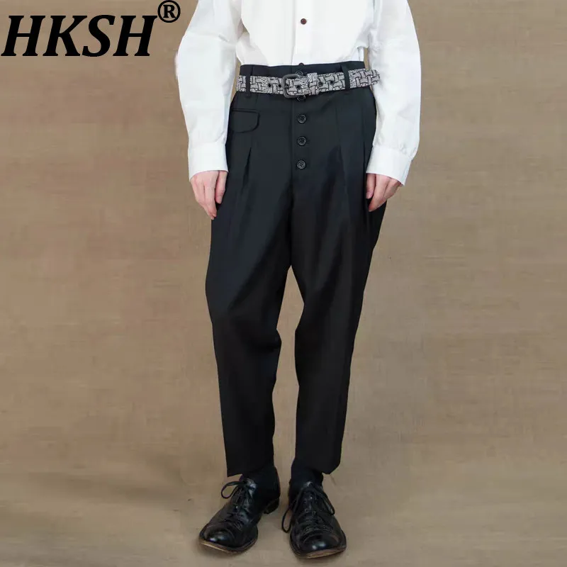 HKSH 2026 Spring Summer Autumn New Men Dark Suit-Pants Flap Pockets Casual High-Waist Light-Luxury Fashion Chic Ins Vibe HK20865