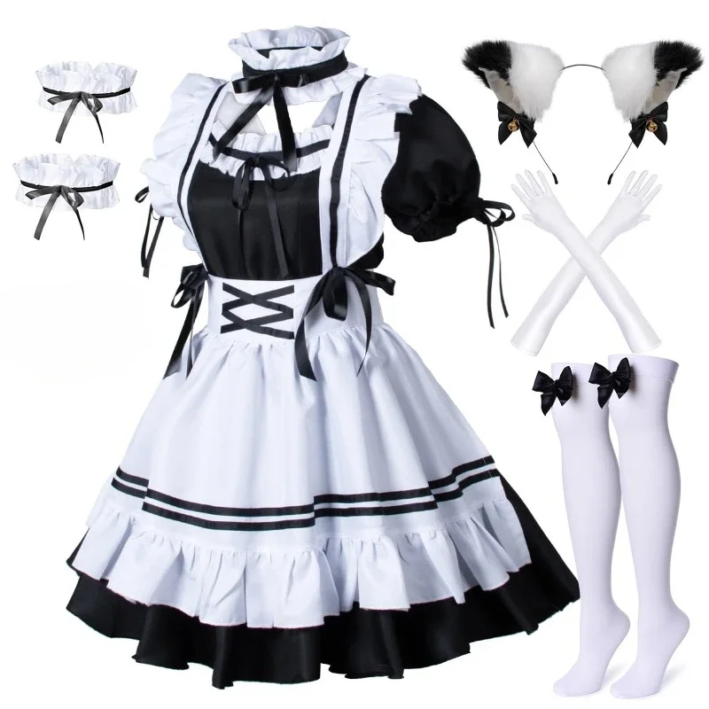 Black White Lolita Maid Costume Cosplay Costumes Cute Dress Sexy French Apron Uniform Cafe Maid Party Skirt Women's Clothing