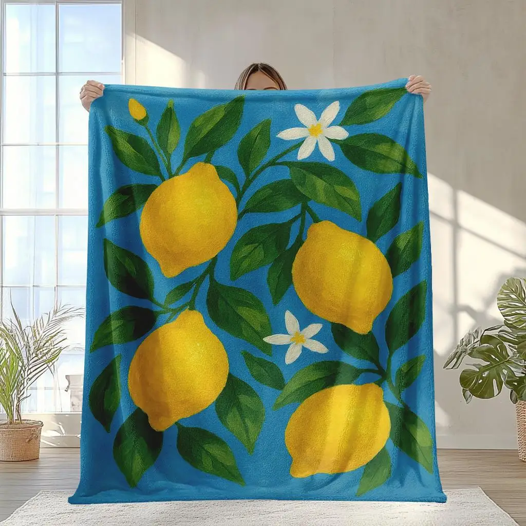 Lemon and floral pattern Flannel printed blanket suitable for all seasons suitable for living room office sofa and travel