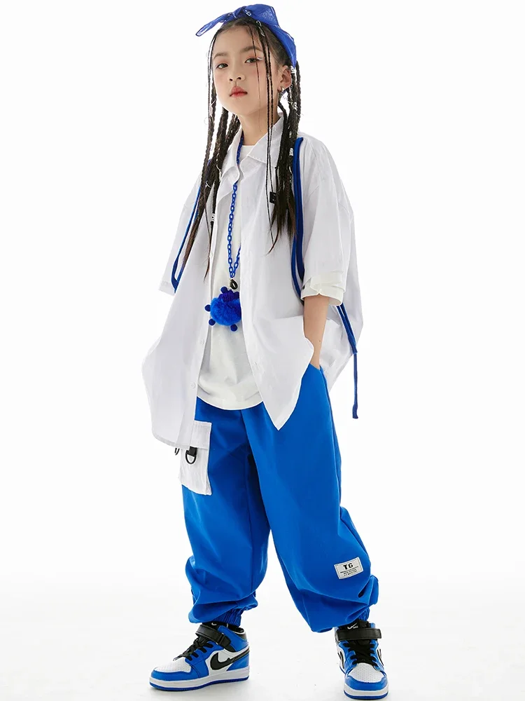 Kinder Hip Hop Kostüm Street Dance Outfits Mode Weißes Hemd Blaue Hosen Jungen Hiphop Leistung Kleidung Mädchen Tragen