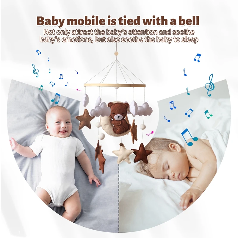 Babybedje Mobiel Bed Bel Speelgoed Houten Baby Rammelaar Zacht Vilt Cartoon Beer Speelgoed Hanger Wieg Mobiel Bed Bel Houten Speelgoed Beugel Geschenken