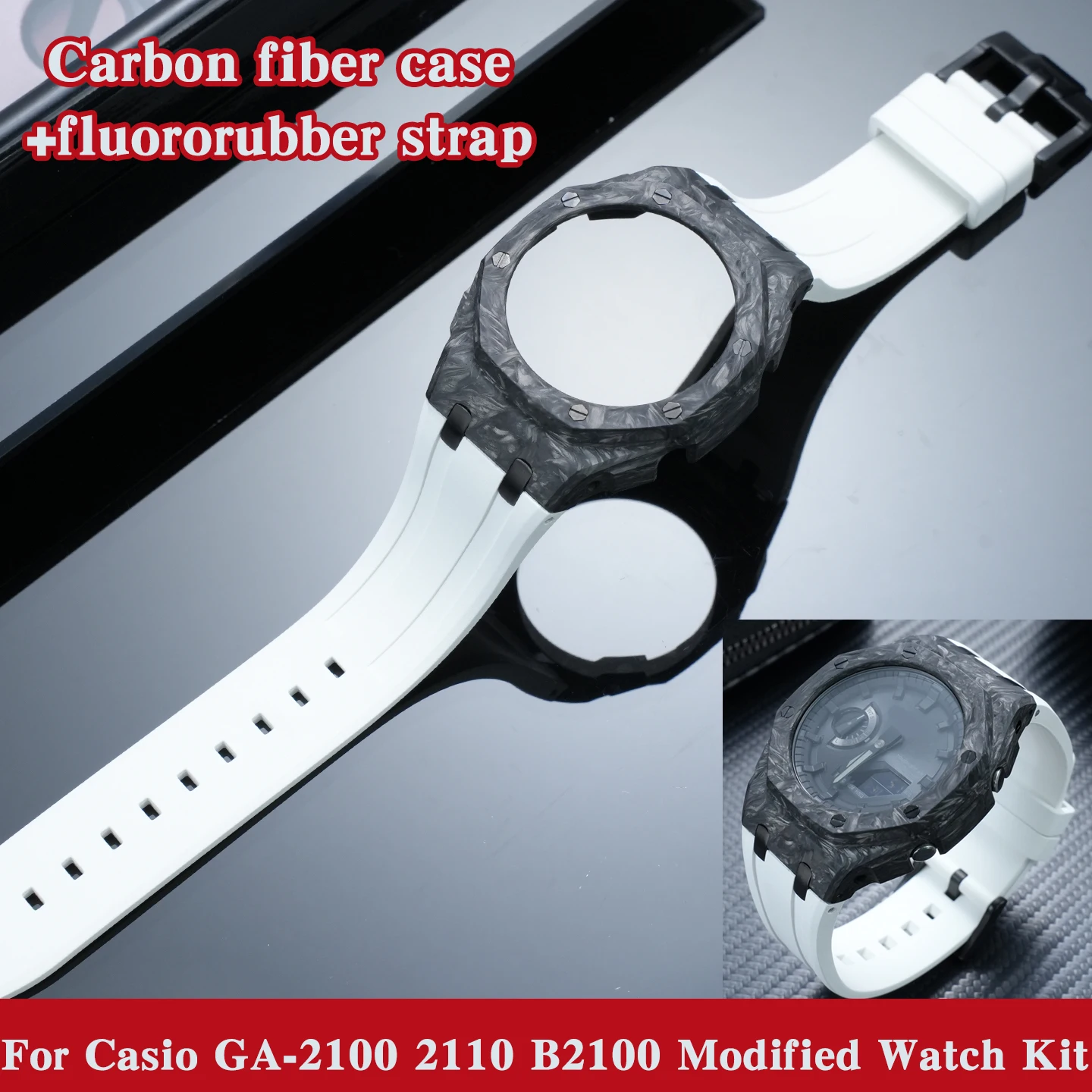 GA2100 Mod Kit For Casio G-SHOCK GA-2100/GA2110 GA-B2100 Modified FKM Strap CasiOak GA2110 Carbon Fiber Case Watch Shell Men