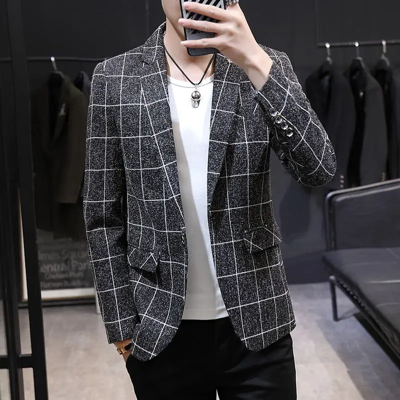 

Casual Men's Single-breasted Buttoned Slim-fit Cheered Jaet Trendy Youthful Sle Long Sve Polyester Fiber Coat