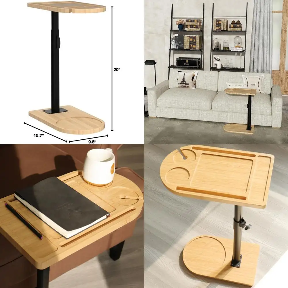 

Регулируемый по высоте бамбуковый столик-поднос с отсеками для планшетов для дивана, кушетки, кровати и небольших помещений