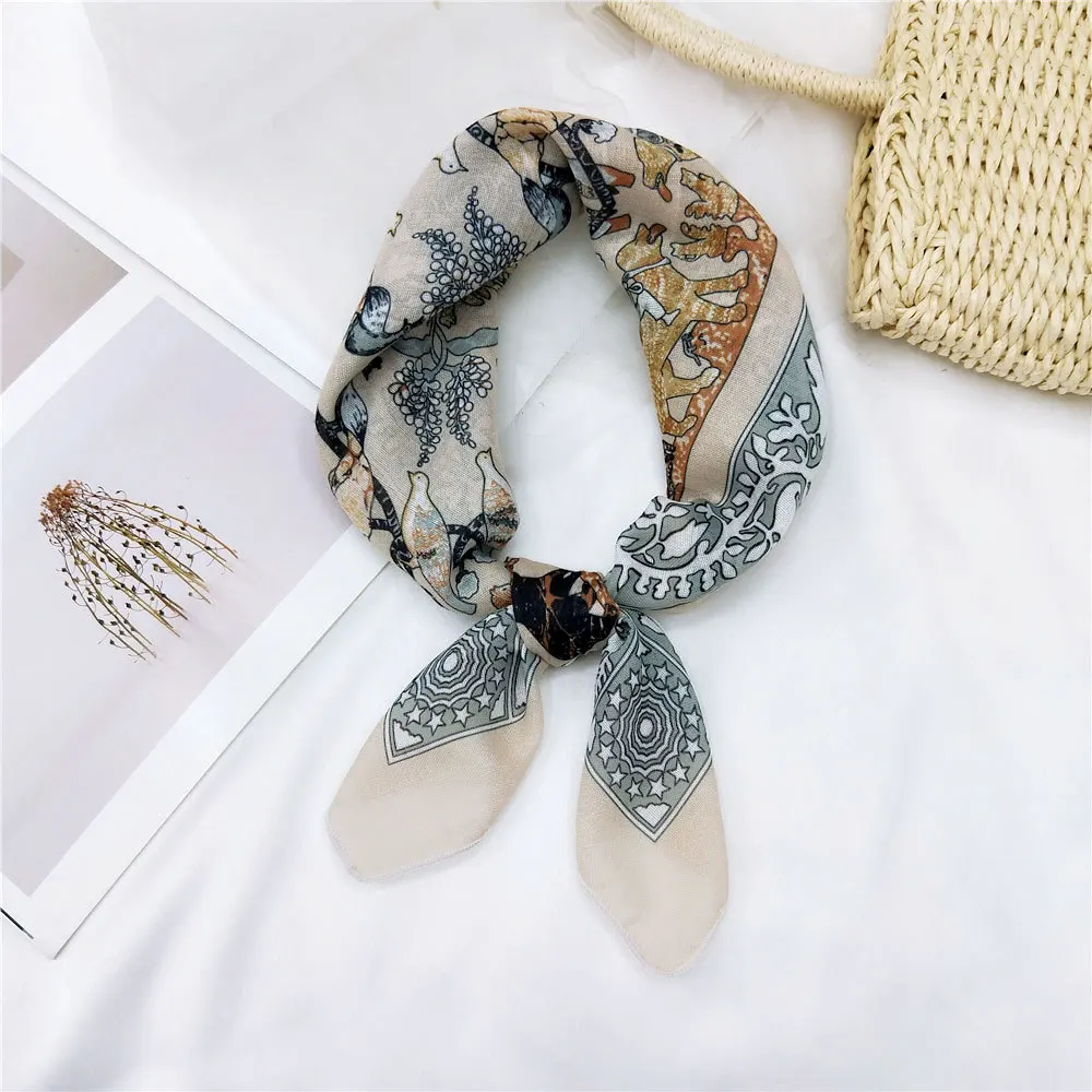 Dotted Cotton Linen Small Square Silk Scarves Women Scarves  Spring Autumn Summer Scarves Professional Decorative Hair Bands