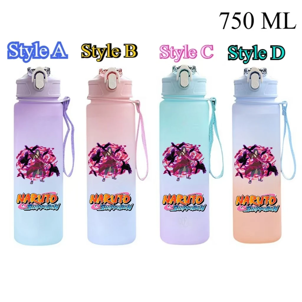 750 مللي ناروتو بوروتو البلاستيك التدرج اللون القش كوب ماء الرياضة زجاجة ماء عالية القيمة في الهواء الطلق سعة كبيرة مخيم شرب هدية