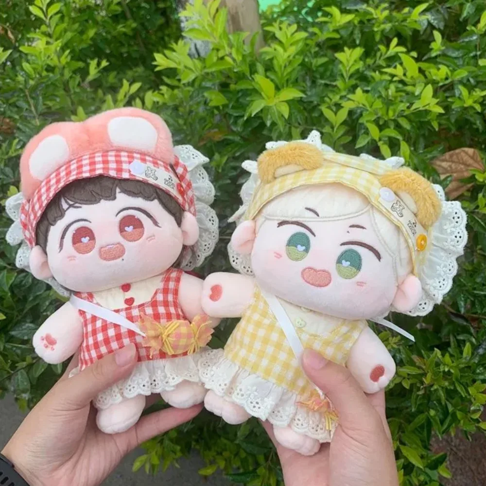 

Plaid Skirt 10cm Cotton Doll Clothes Dress Headscarf 20cm Doll Clothes Outfit Suit Dress Up Doll Clothes Set Children's Gift
