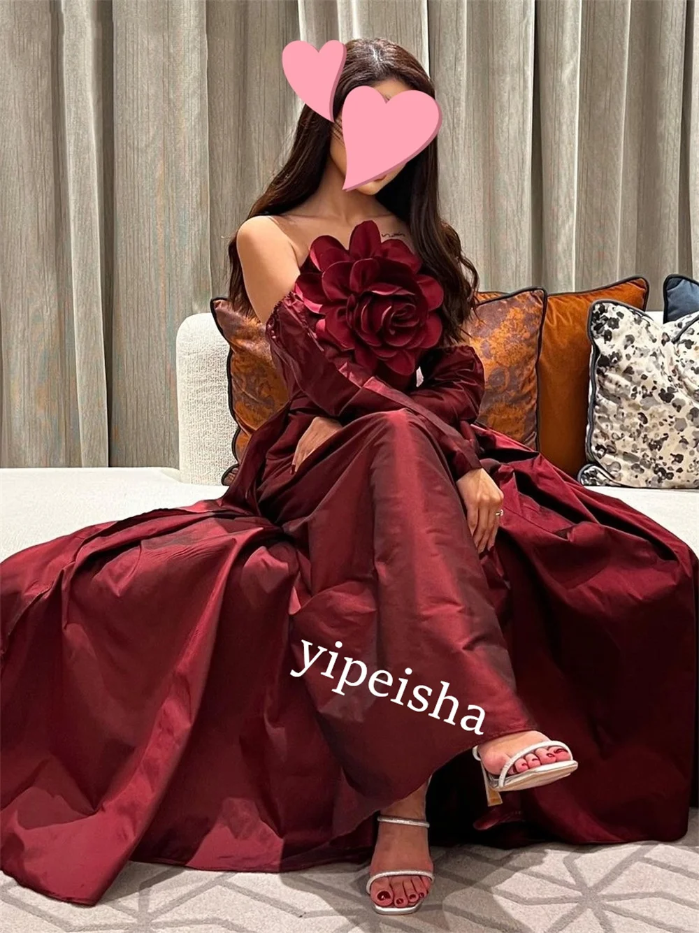 Jiayigong     Charmeuse Flower A-line Off-the-shoulder Bespoke Occasion Gown Midi es Saudi Arabia