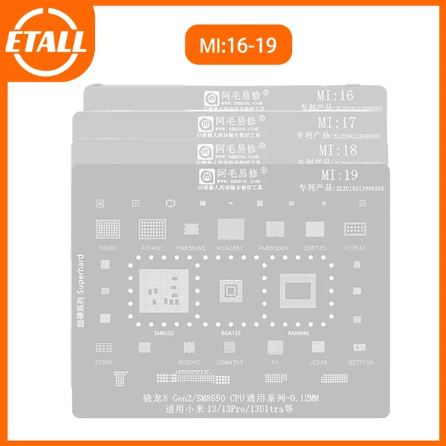 AmaoeMI16-19 BGA Reballing Stencil For Redmi Note10 K11 12PRO POCO X3 M3Pro M4 Pro X3GT MT6833V 6877V 6891Z CPU Tin Planting Net